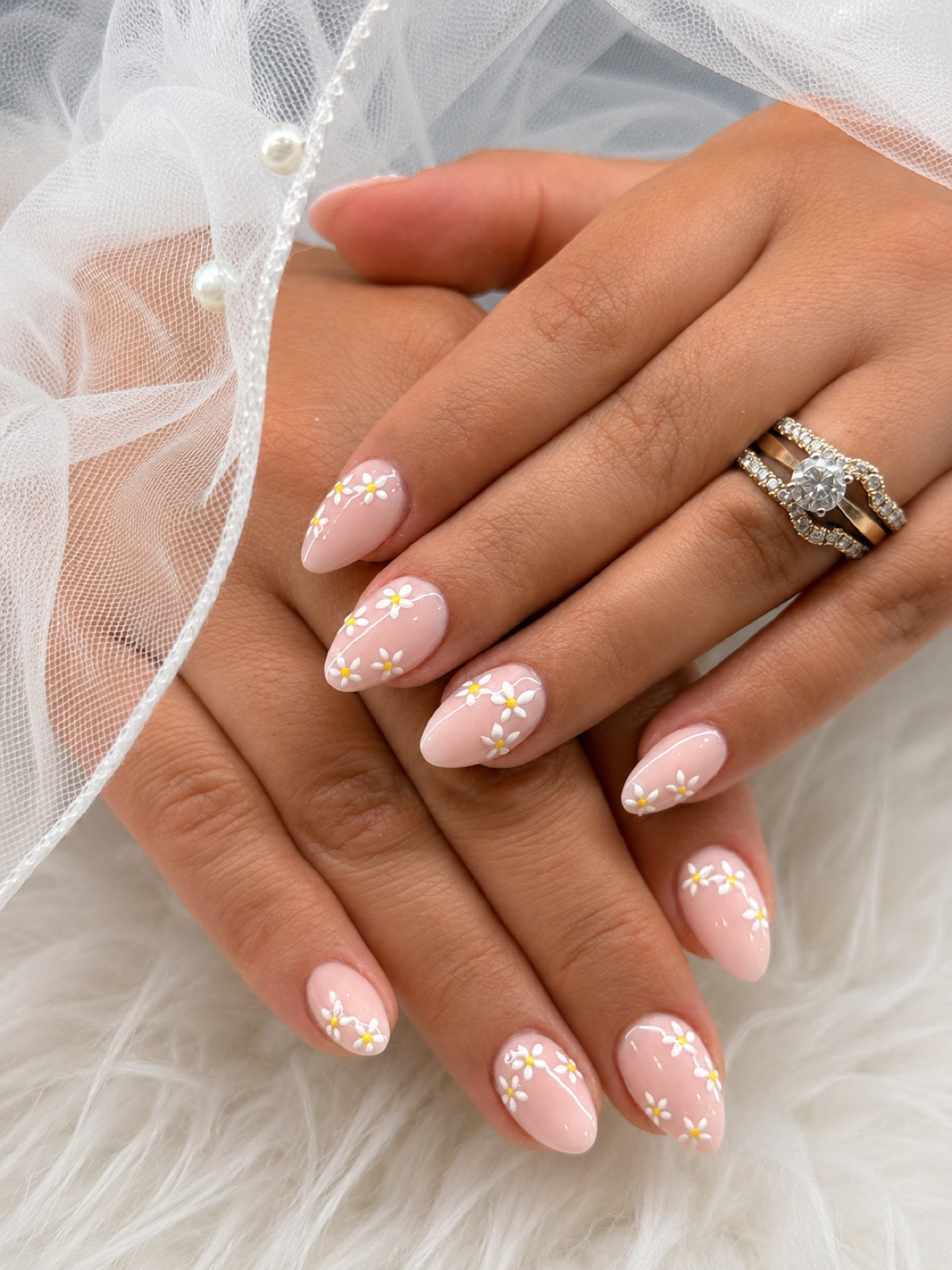 Bridal pink with hand-painted daisy